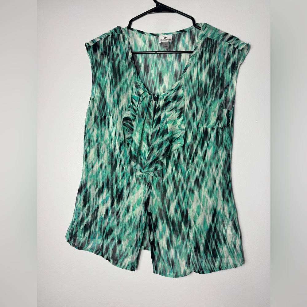 Worthington Teal and Black Patterned Blouse